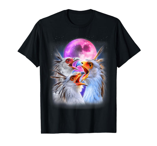 3 Secretary Bird Howling At The Moon Funny Bird Lover Birder T-Shirt