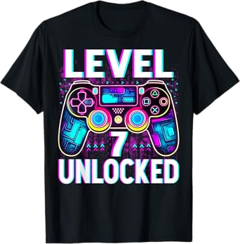 Level 7 Unlocked Shirt Funny Video Gamer Geek 7th Birthday T-Shirt