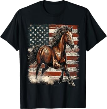Patriotic Horse American Flag T-Shirt
