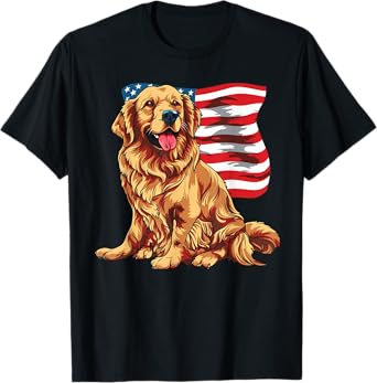 Golden Retriever Dog 4th of July American Flag Gifts Girls T-Shirt