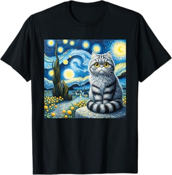 Cute Cat Van Gogh Starry Night Art painting Artistic T-Shirt
