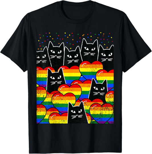 Cat Gay Pride Flag LGBT-Q Rainbow Kitten Men Women T-Shirt
