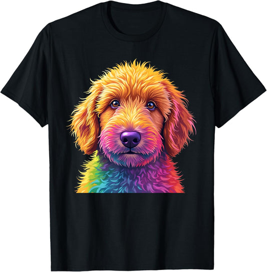 Golden Doodle Dog Colorful Goldendoodle Face dog Lover men T-Shirt