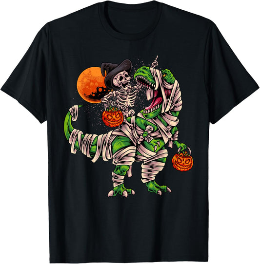 Halloween Shirts For Boys Kids Men Skeleton Riding Dinosaur T-Shirt