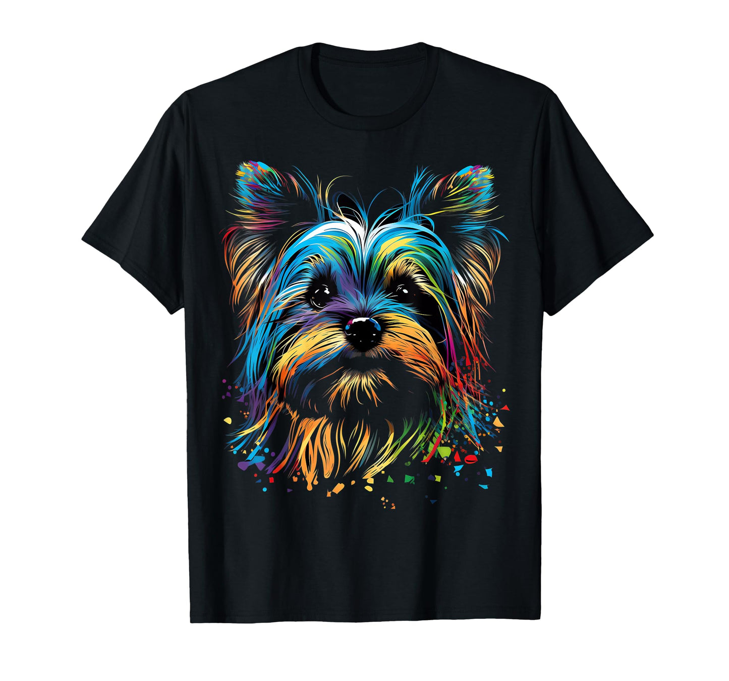 Colorful Yorkie Yorkshire Terrier Dog Face Painting Black T-Shirt for Men Women Kids
