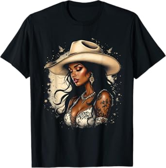 Black African America Cowgirl Western Rodeo Country Texas T-Shirt