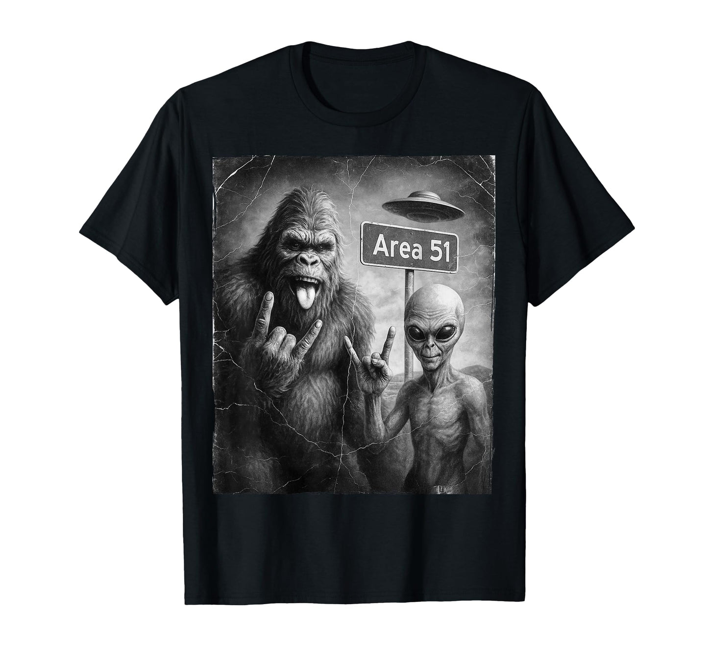 UFO & Rock On Area 51, Bigfoot and Alien Vintage Sasquatch T-Shirt
