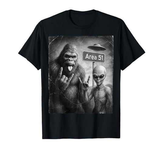 UFO & Rock On Area 51, Bigfoot and Alien Vintage Sasquatch T-Shirt