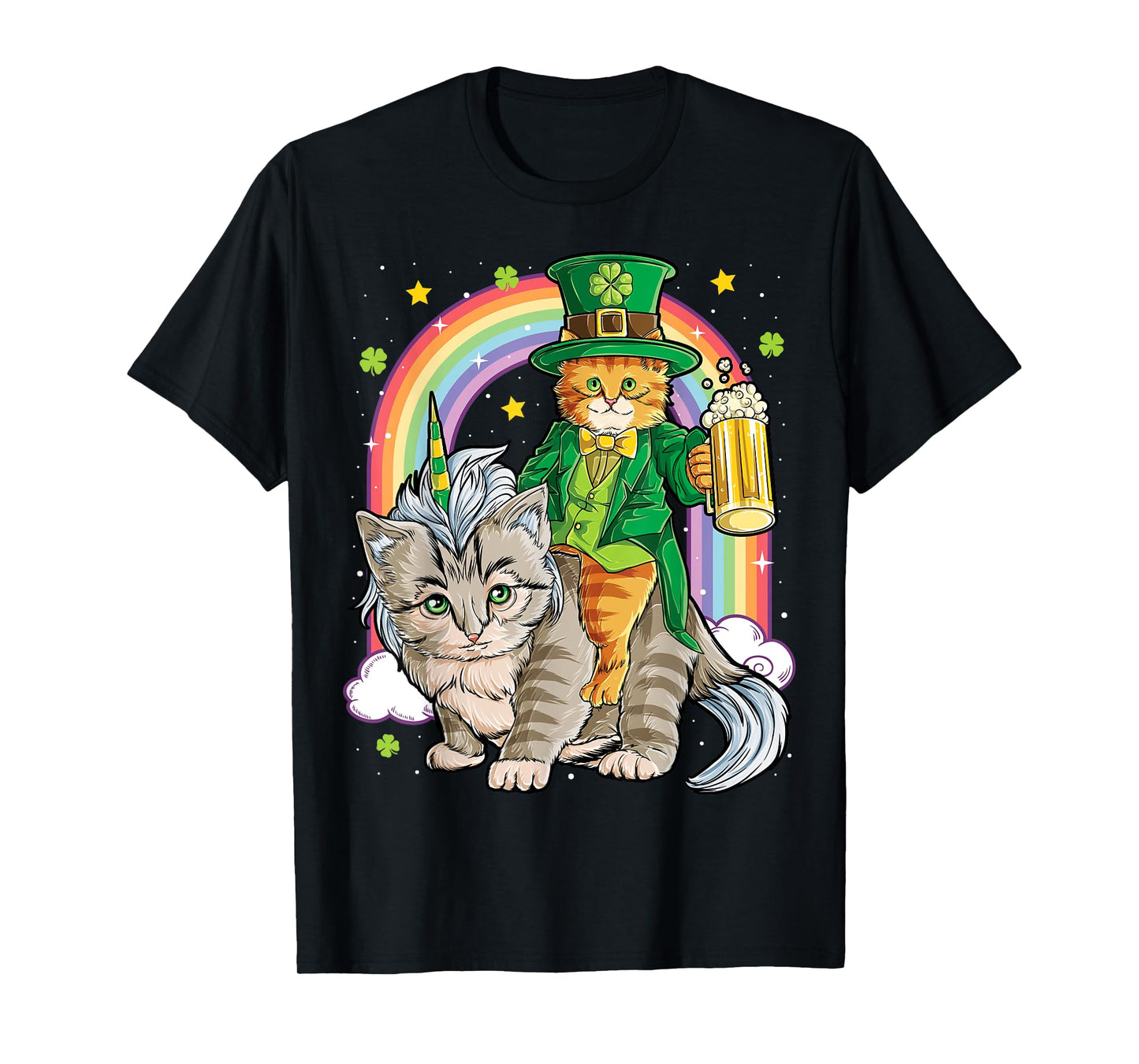 Cat St Patricks Day Leprechaun Riding Caticorn Unicorn Women T-Shirt