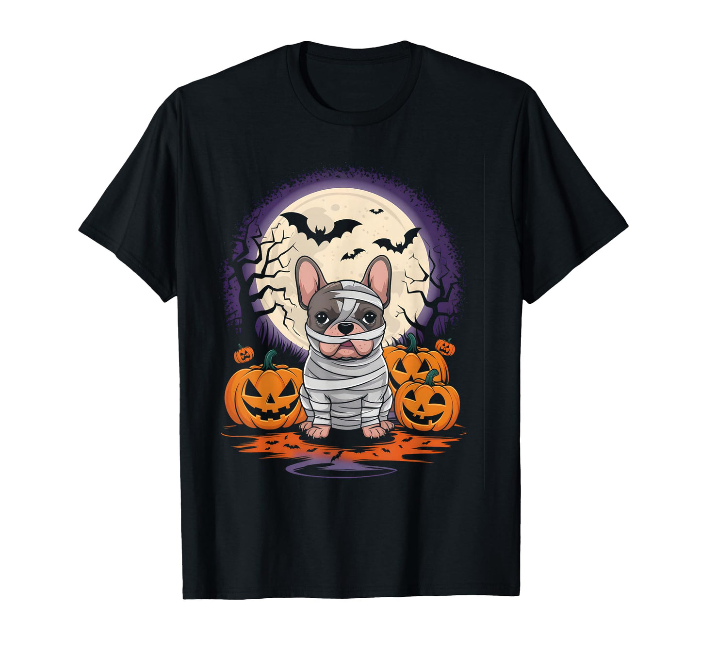 Spooky French Bulldog Mummy Full Moon - Halloween Dog T-Shirt