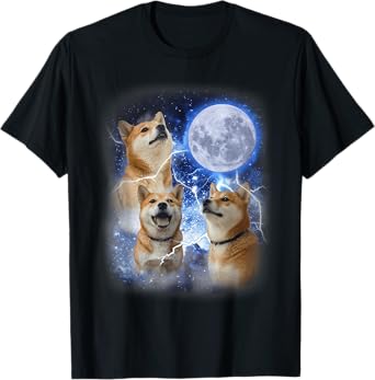 Three Shiba Inu Moon - 3 Doge Funny Cute Dog Meme Parody T-Shirt