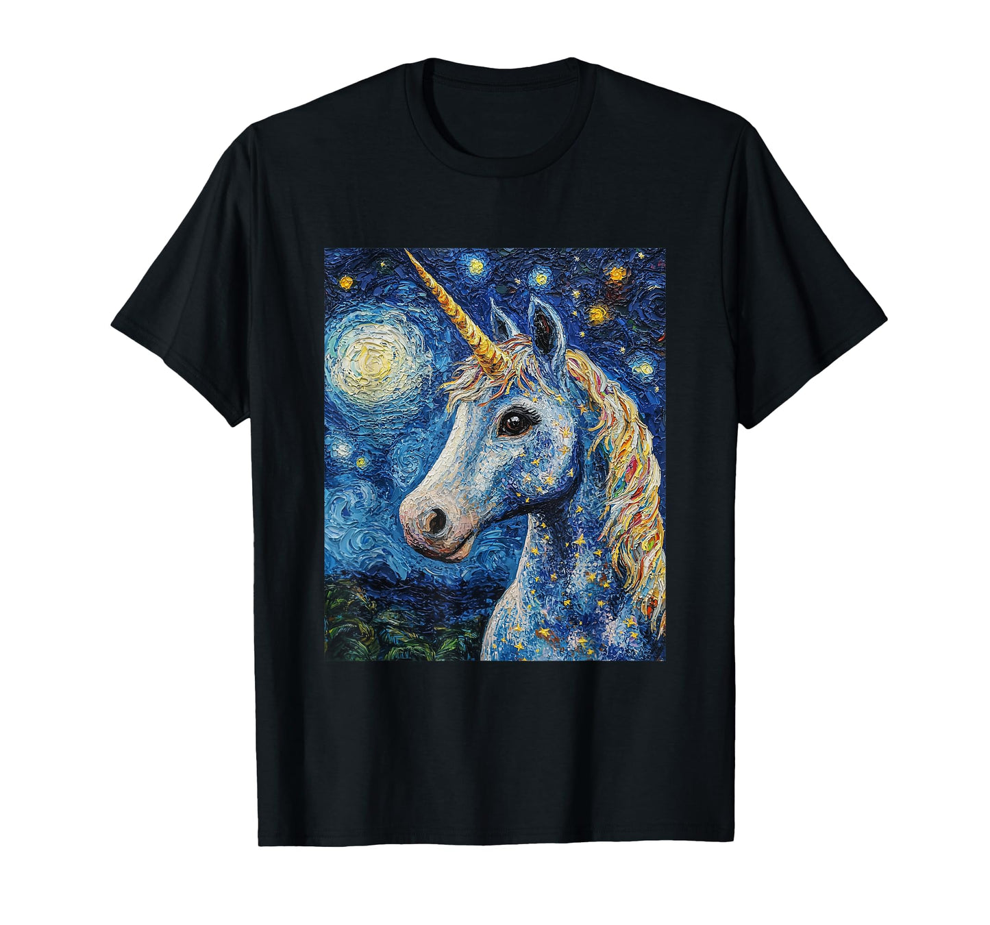 Cute Unicorn - Van Gogh Style - Starry Night T-Shirt