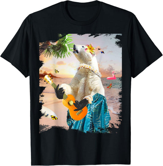 Aloha Hawaiian Polar Bear, Tropical Beach Ukulele T-Shirt