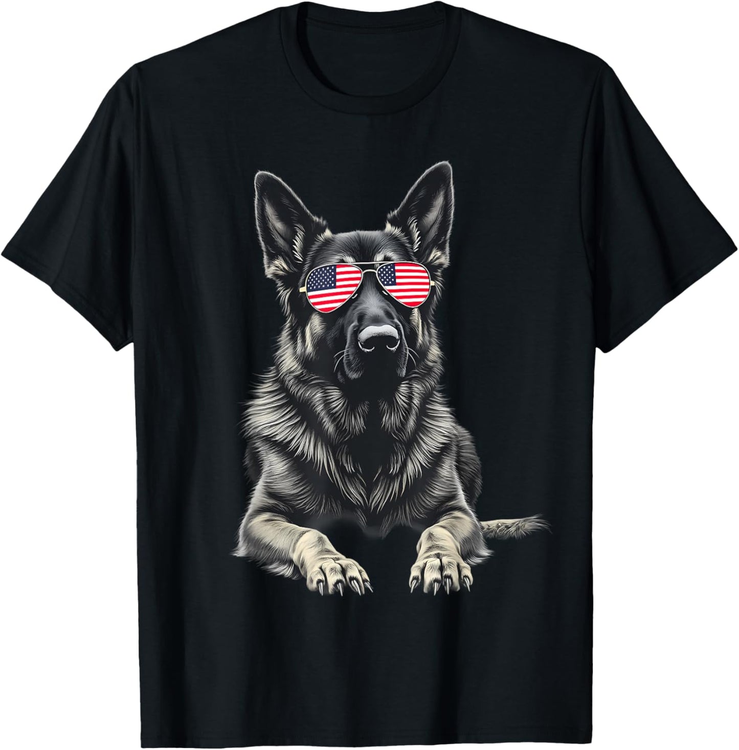 German Shepherd USA Flag Sunglasses Patriotic 4th of july T-Shirt