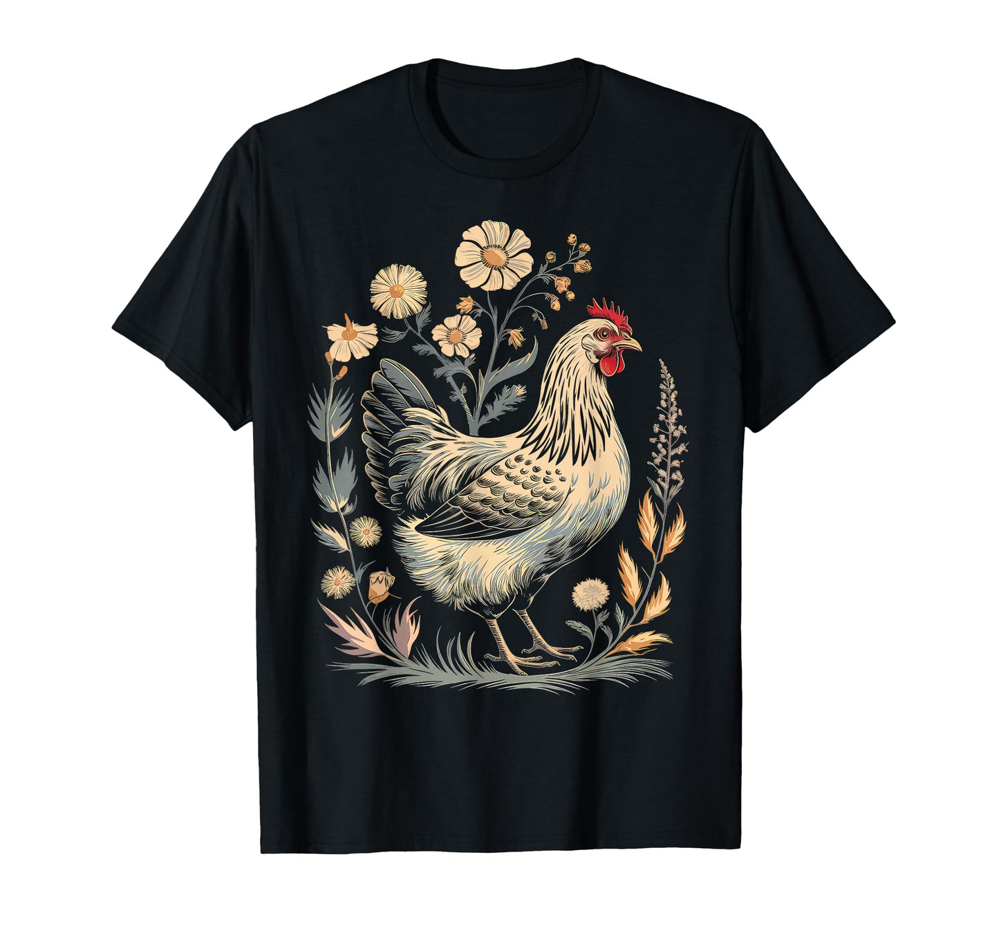 Chicken Floral Art Graphic Women Farm Chicken Lover Colorful T-Shirt