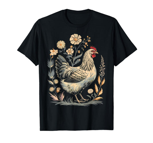 Chicken Floral Art Graphic Women Farm Chicken Lover Colorful T-Shirt