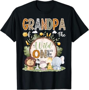 Grandpa Of The Wild One 1St Birthday Kids Safari Woodland T-Shirt
