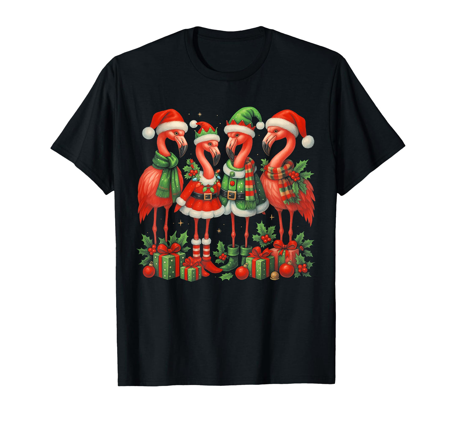 HUGvyn Pink Flamingo Santa Christmas Womens Flamingo Lover T-Shirt