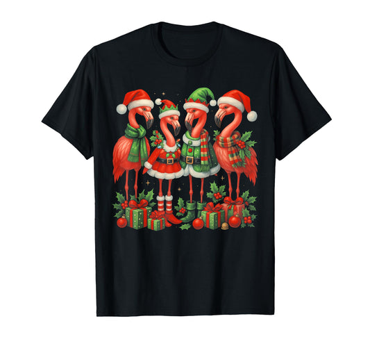 HUGvyn Pink Flamingo Santa Christmas Womens Flamingo Lover T-Shirt