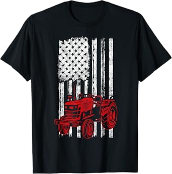 Farmer American Flag Farming Gift Usa Patriotic Tractor T-Shirt