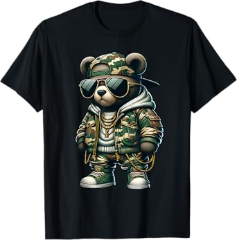 Camo Teddy Bear Hip-Hop Streetwear-Urban Camouflage Bear T-Shirt
