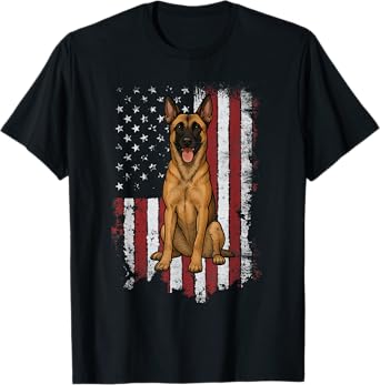 Belgian Malinois American Flag Patriotic Dog Lover USA T-Shirt