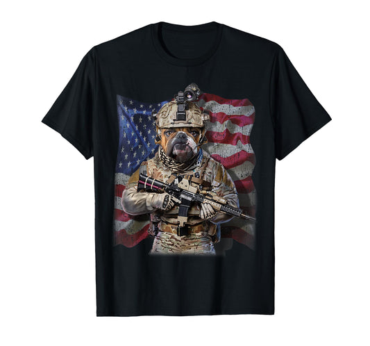 USA America Patriot Bull Dog as Army Commando T-Shirt