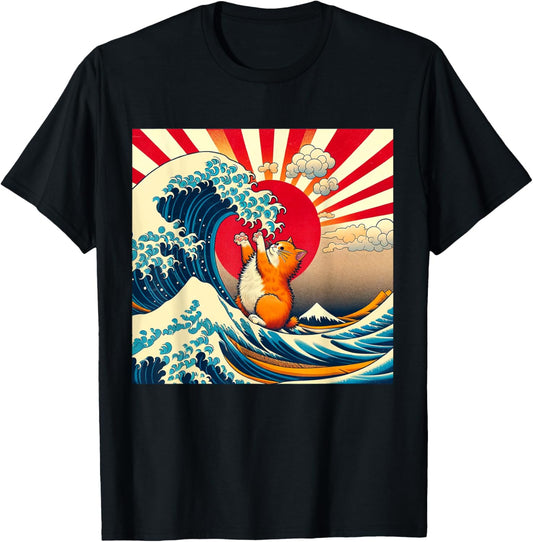 Kittenzilla Vintage Funny Cute Cat Art Japanese Sunset T-Shirt