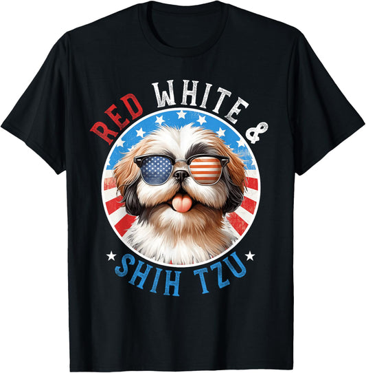 Shih Tzu Dog 4th of July Red White and Shih Tzu Lovers T-Shirt