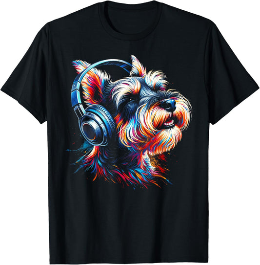 Cool Miniature Schnauzer Dog Headphone Music Art Christmas T-Shirt