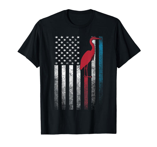 Heron Bird 4th of July American Flag America Patriotic T-Shirt