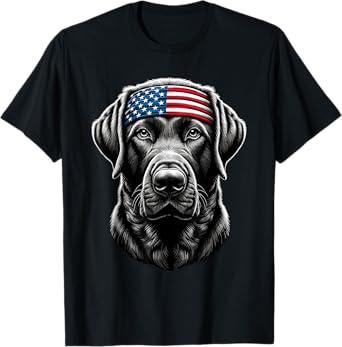 Black Labrador Patriotic Lab 4th Of July USA American Flag T-Shirt for Women Men