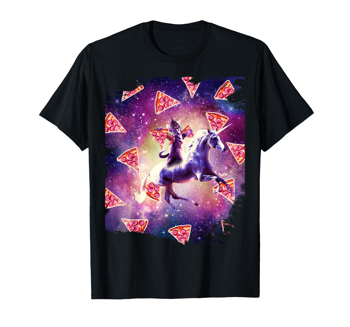 Warrior Space Cat On Unicorn - Pizza Men Women Kids T-Shirt