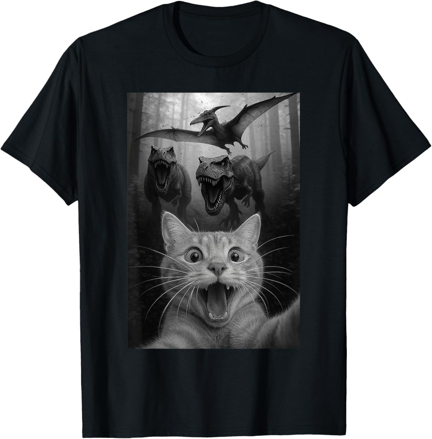 Cat Selfie With Funny Dinosaur Meme T-Shirt