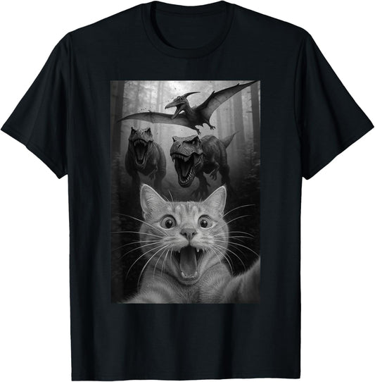 Cat Selfie With Funny Dinosaur Meme T-Shirt