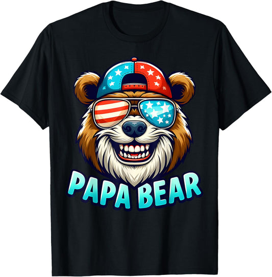 Papa Bear Shirt Fathers Day Gift US American Flag Best Dad Men T-Shirt