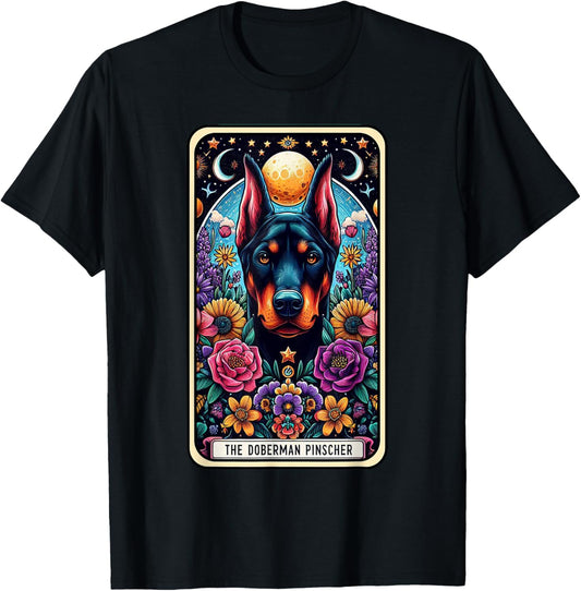 Doberman Pinscher Dog Tarot Card Floral Star Moon T-Shirt