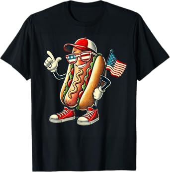 4th of July Hotdog Patriotic USA Flag Retro Boys Men Kids T-Shirt