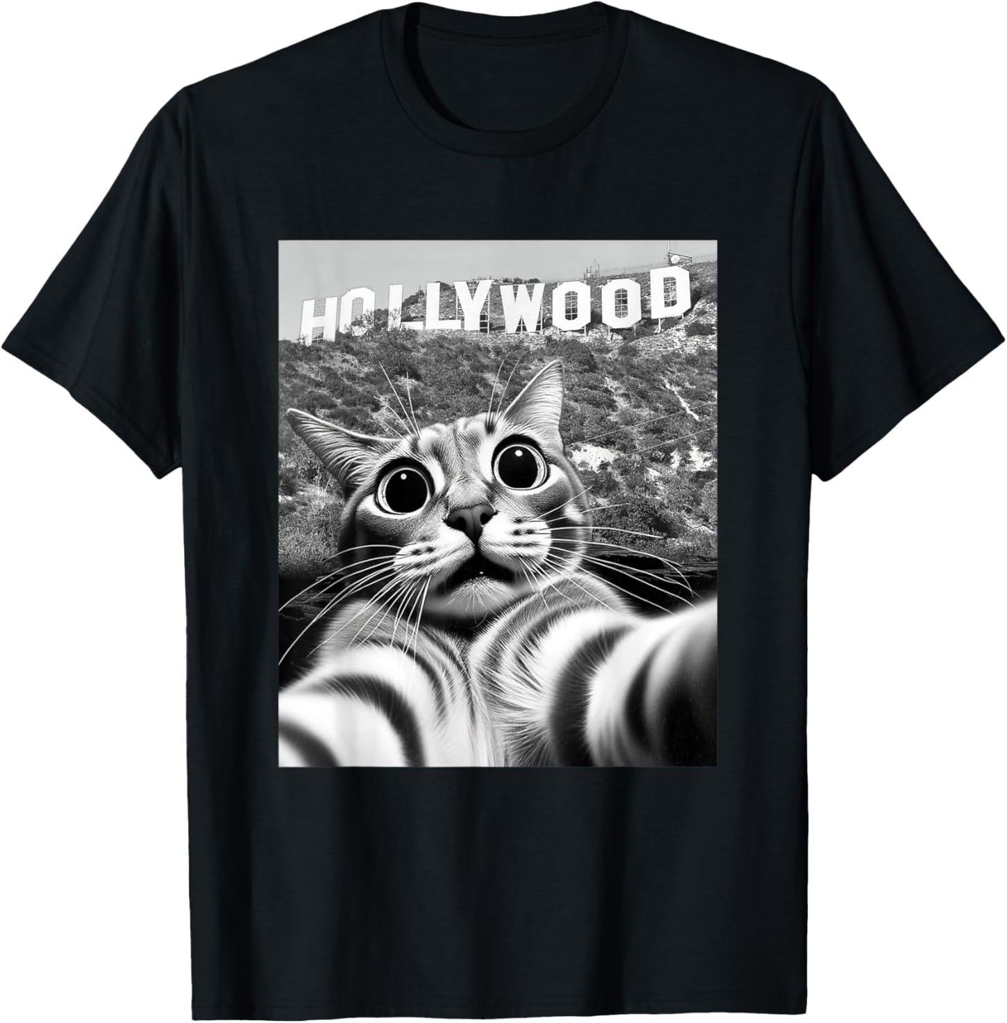 California Cat taking Selfie at Hollywood Sign Cat Selfie T-Shirt