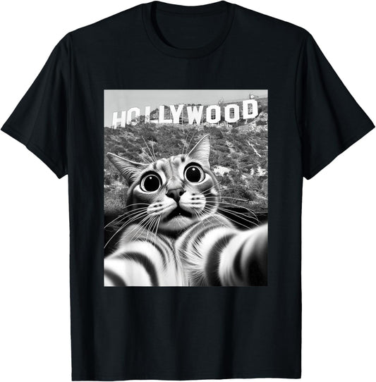 California Cat taking Selfie at Hollywood Sign Cat Selfie T-Shirt
