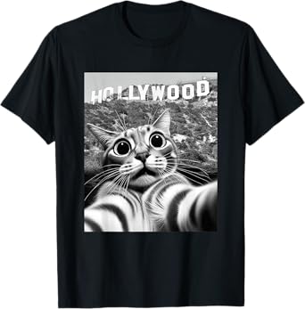 California Cat taking Selfie at Hollywood Sign Cat Selfie T-Shirt
