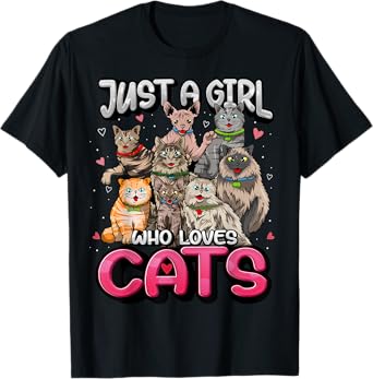Just A Girl Who Loves Cats Shirt Cute Cat Lover Cat Mom Girl T-Shirt