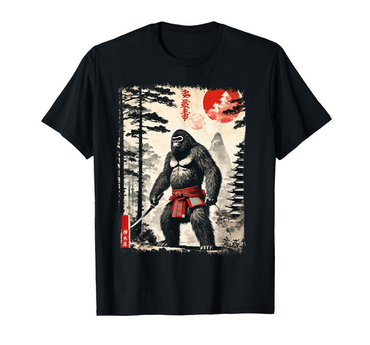 Funny Samurai Bigfoot Japanese Ukiyo-e Art Vintage Graphic T-Shirt