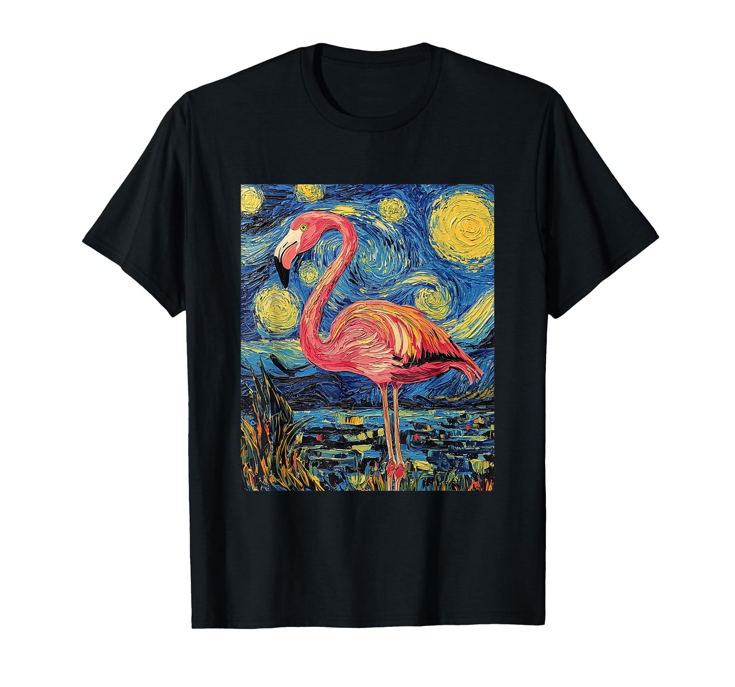 Cute Flamingo - Van Gogh Style - Starry Night T-Shirt