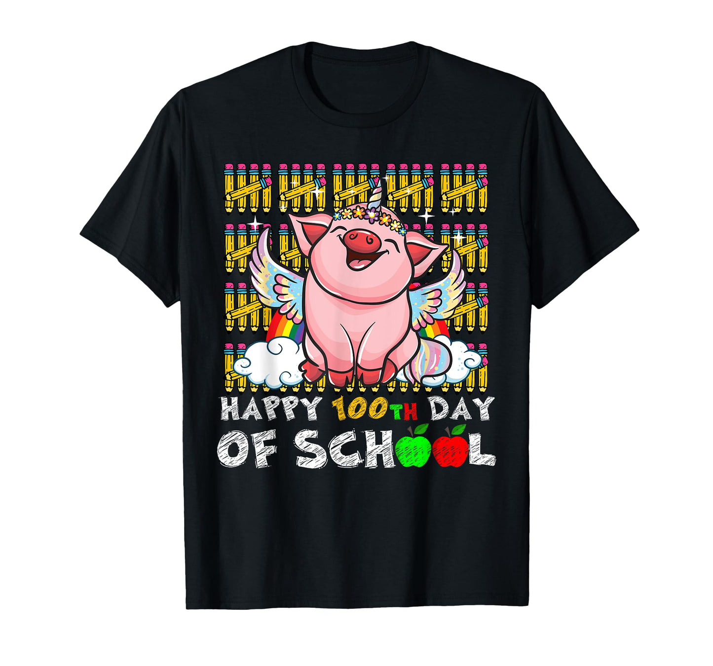 Happy 100th Day Of School Pig Funny Teacher Student Kids T-Shirt