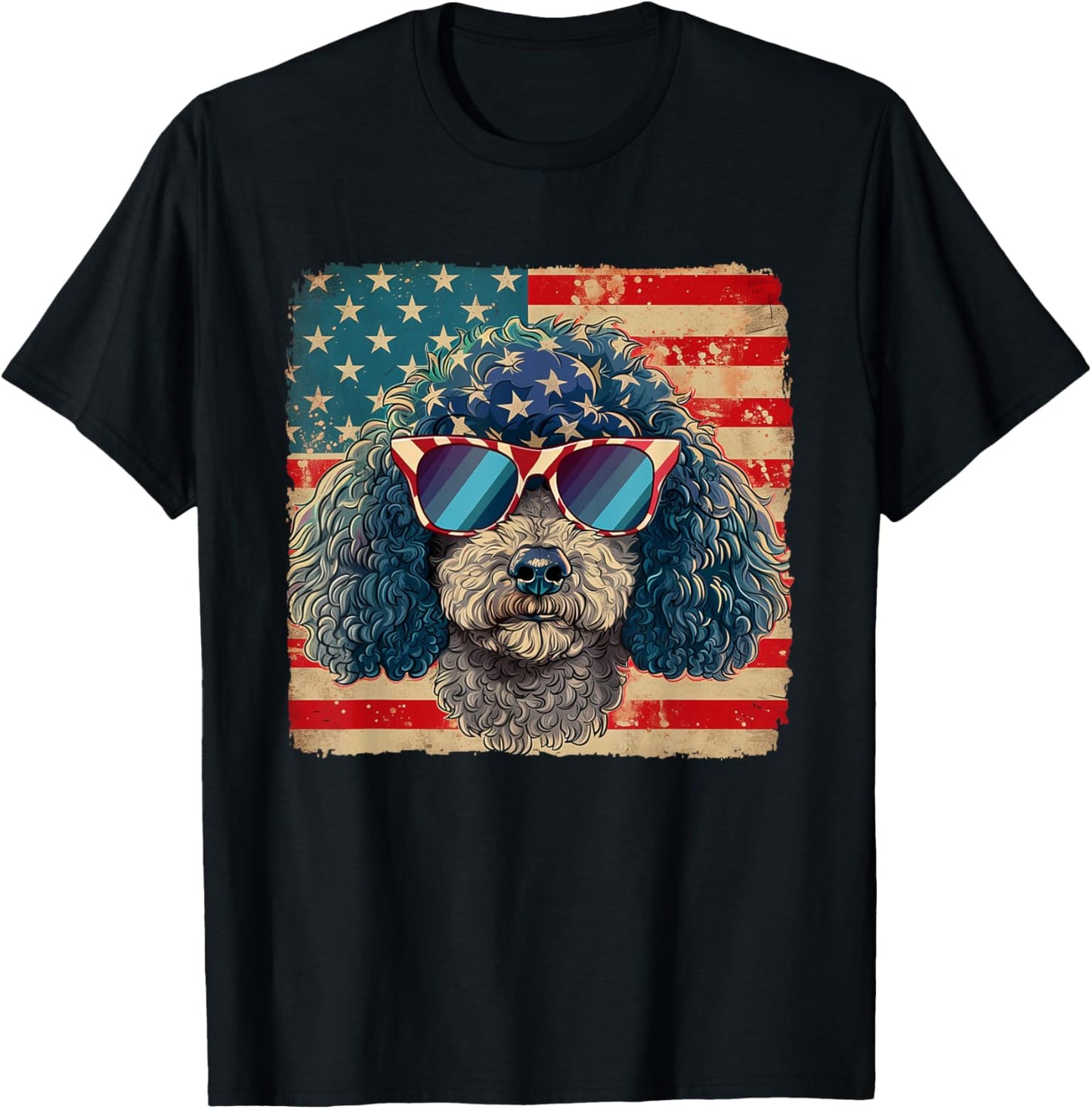American Star Stripes Poodle Dog Shirt 4th of July Men Women T-Shirt