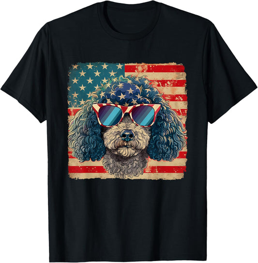 American Star Stripes Poodle Dog Shirt 4th of July Men Women T-Shirt