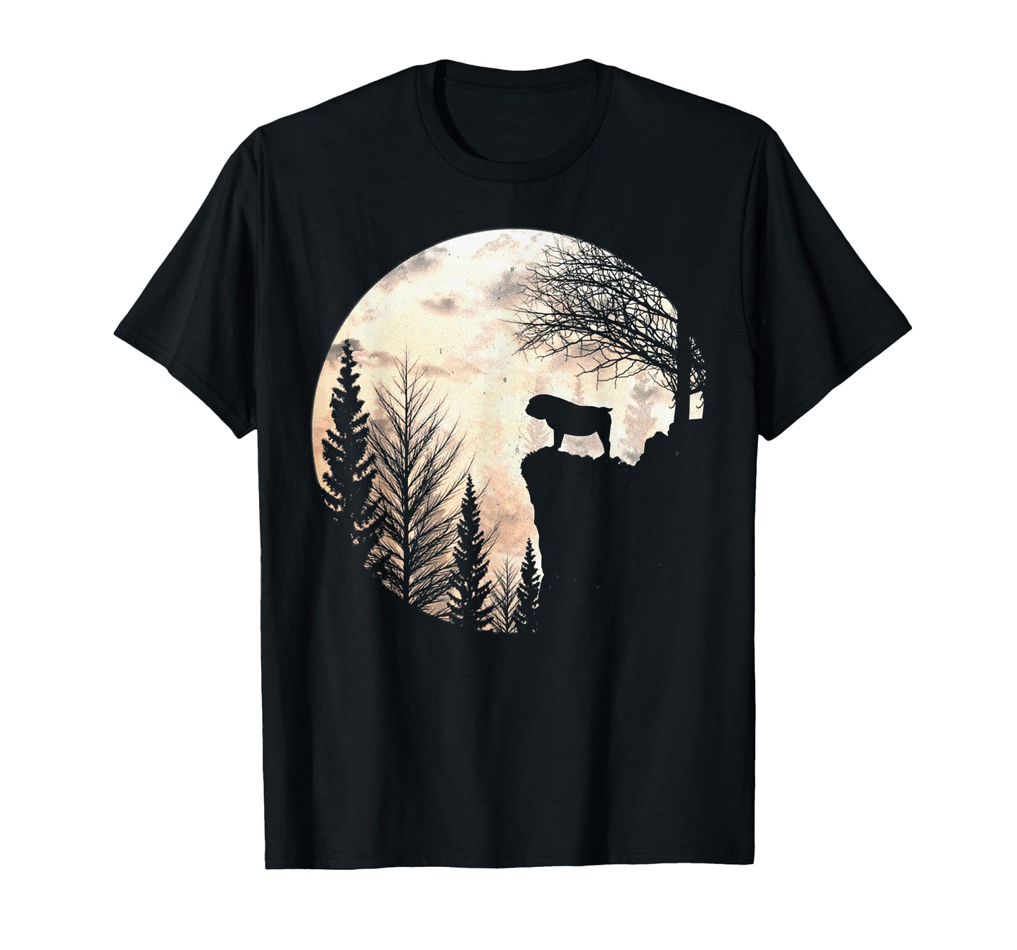 Bulldog Silhouette Dog Scary And Moon Halloween Costume T-Shirt