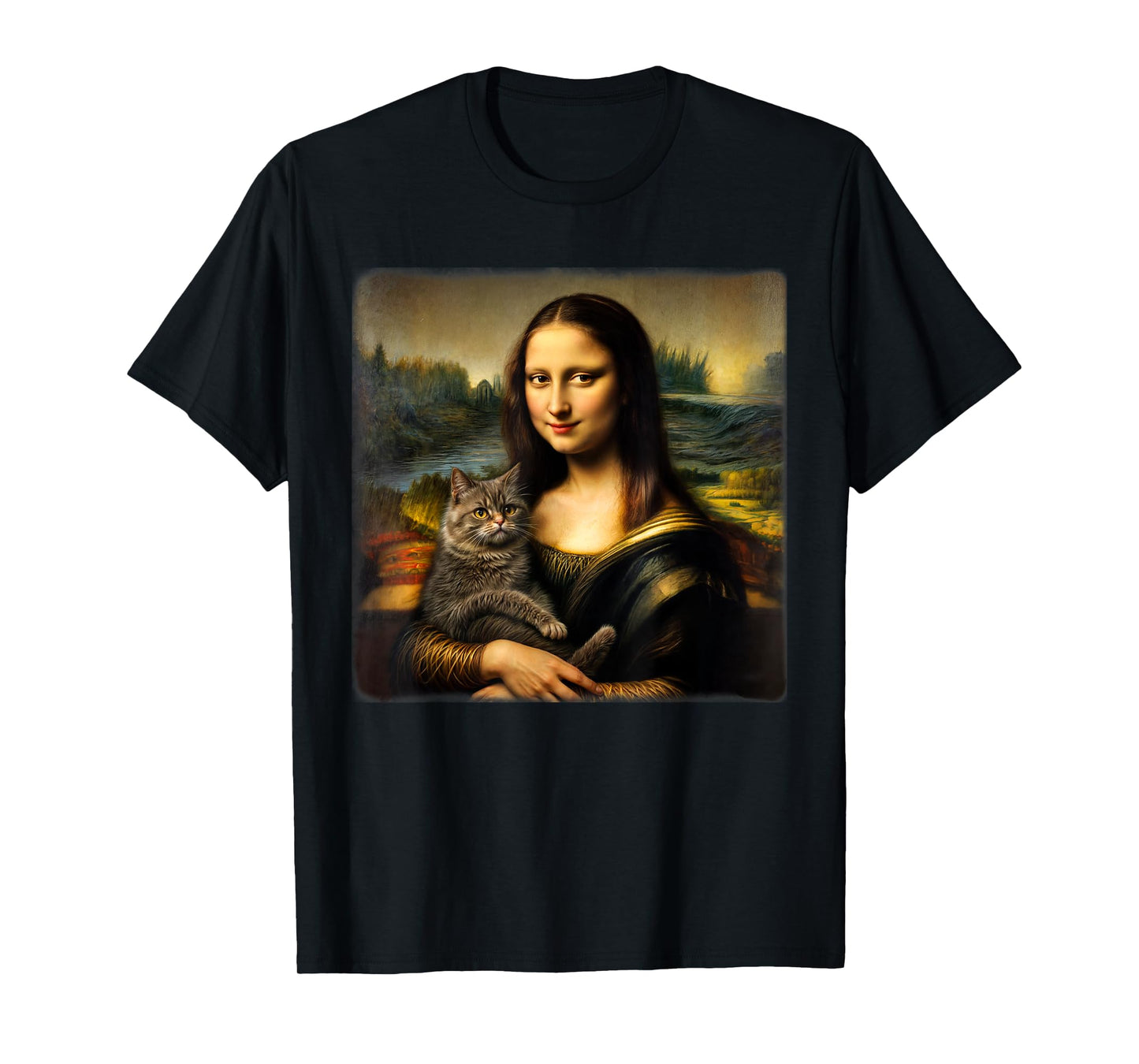 Mona Lisa Holding Cat Cute Cat Mom Cat Dad Cats Lover Kitty T-Shirt for Men Women Kids