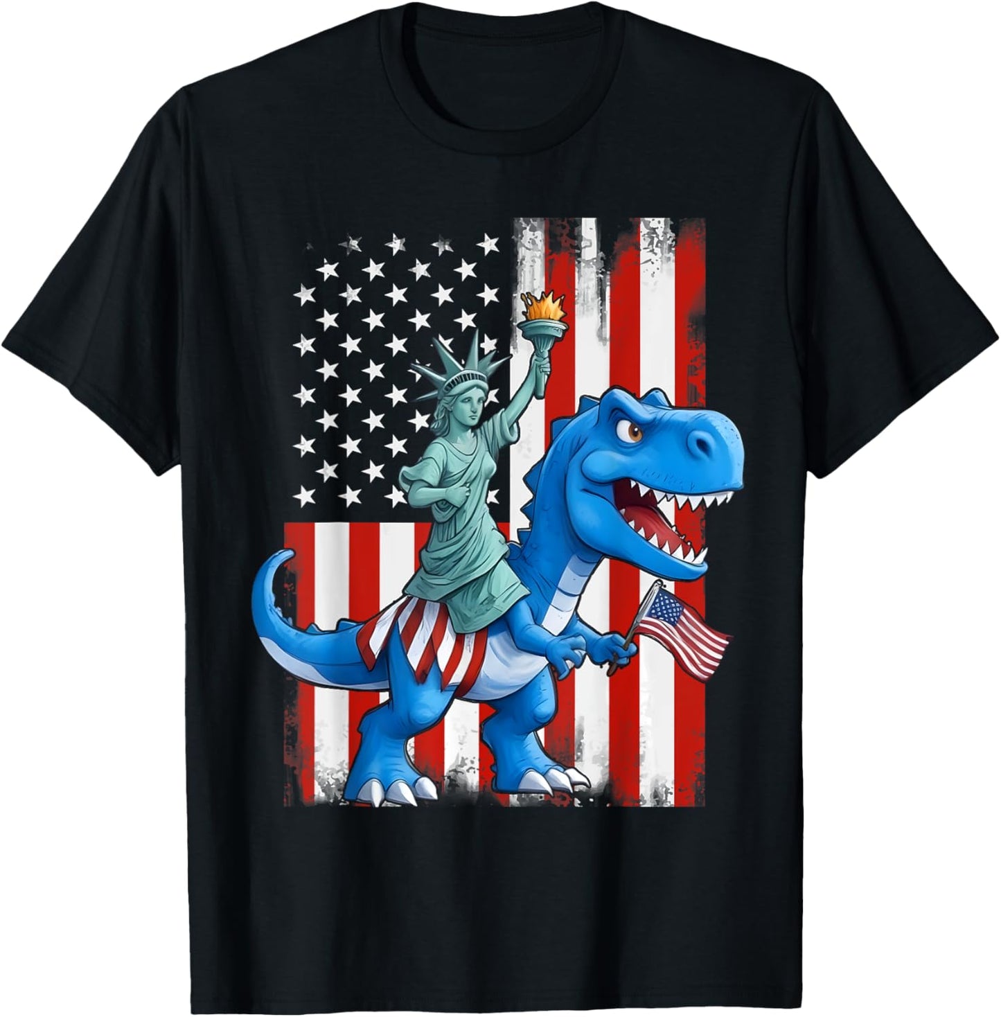 Dinosaur Statue Of Liberty 4th Of July Boys American Flag T-Shirt